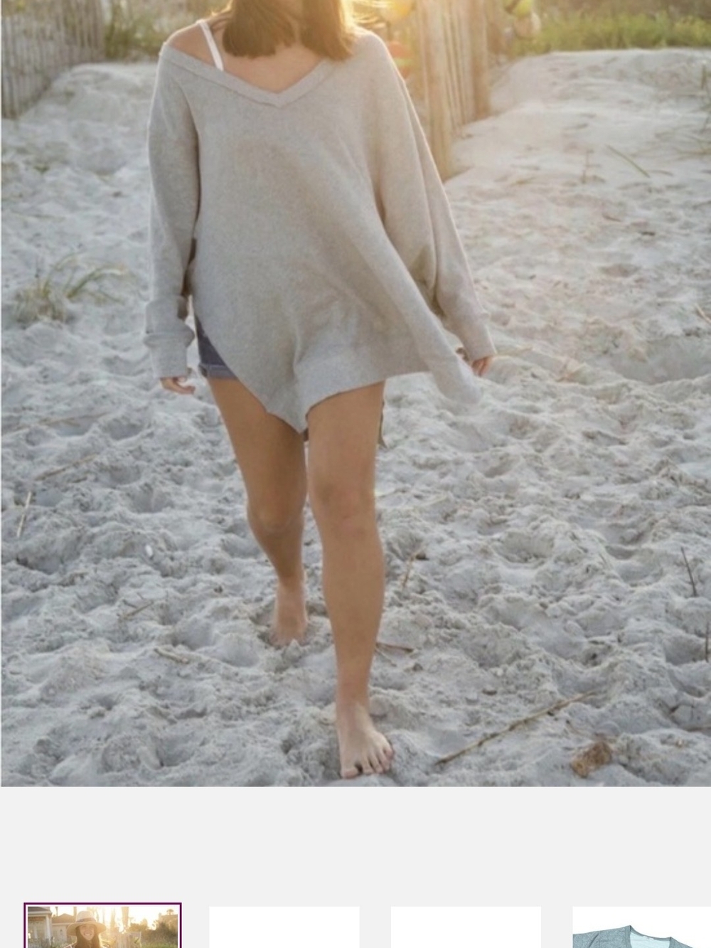 NATURAL LIFE Light Gray V-Neck Oversized Pullover Sweater, S/M